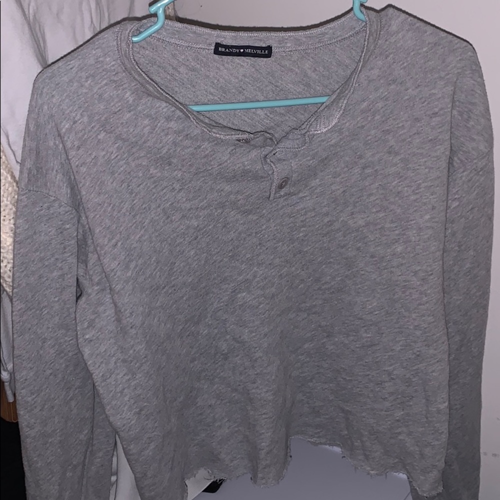 brandy melville gray button up long sleeve top